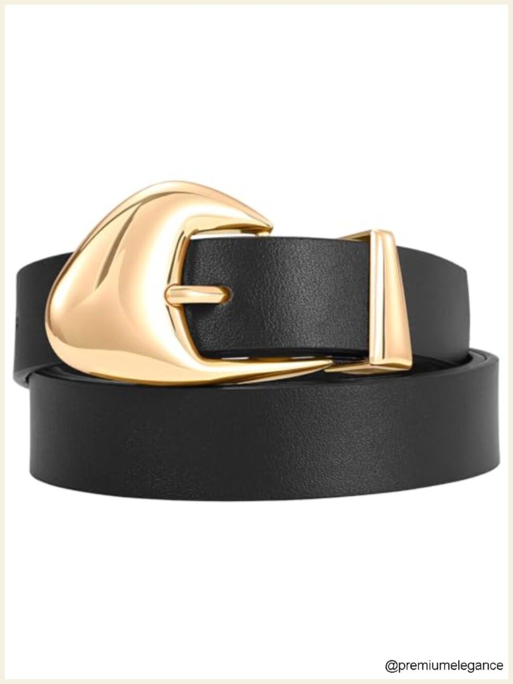 Women's Vegan Leather Belt with Gold Buckle, Adjustable Waist Belt for Jeans